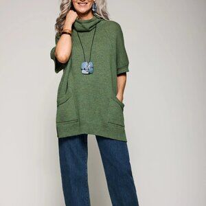 LISA BAYNE Oversize Green 100% Alpaca Cowl Neck PALOMA Poncho Sweater XL/XXL
